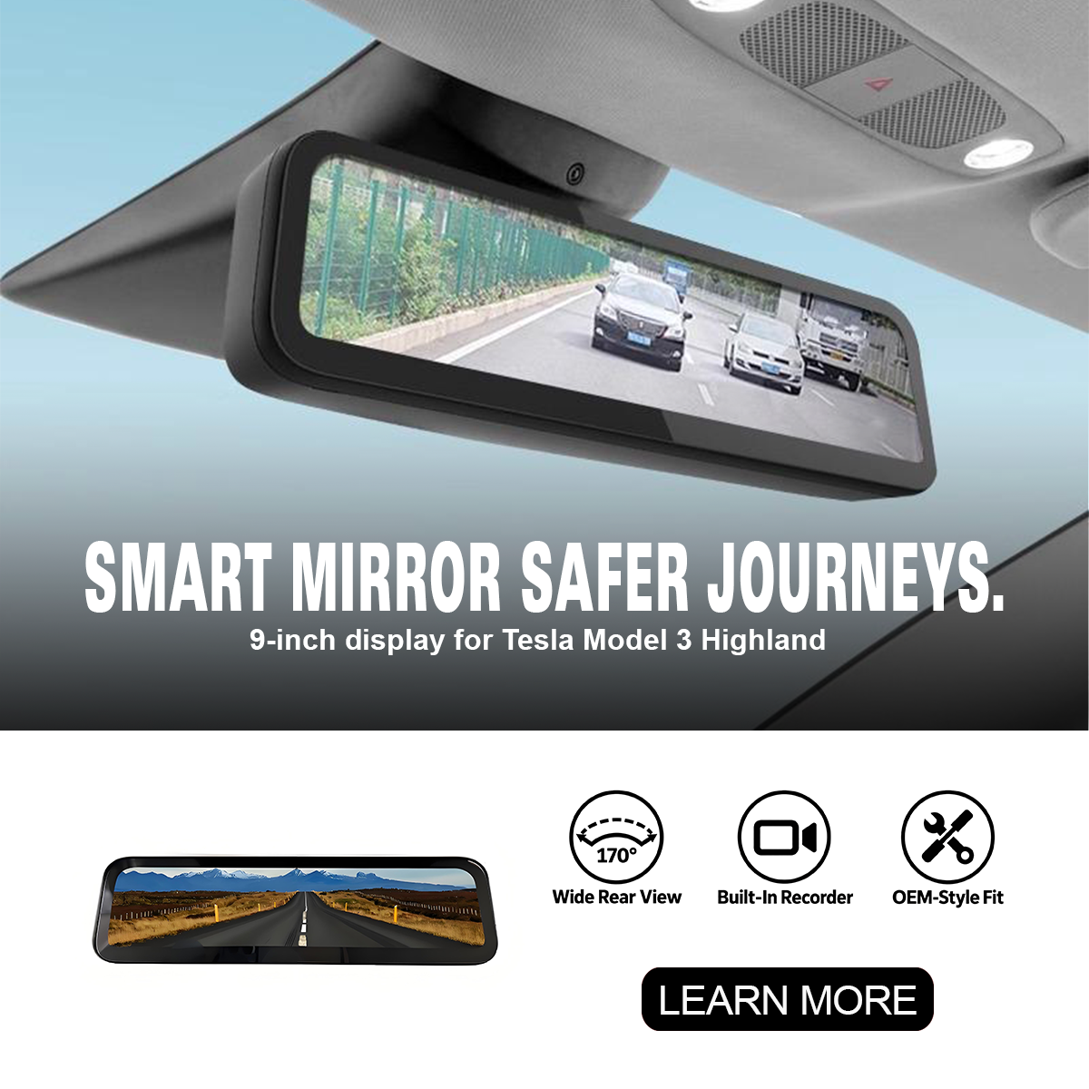 Streaming Rearview Mirror Recorder for 9″ Model 3 Highland 丨Single Camera 9″ Model 3 Highland 2024+ Not Fit Berlin Version Single Camera