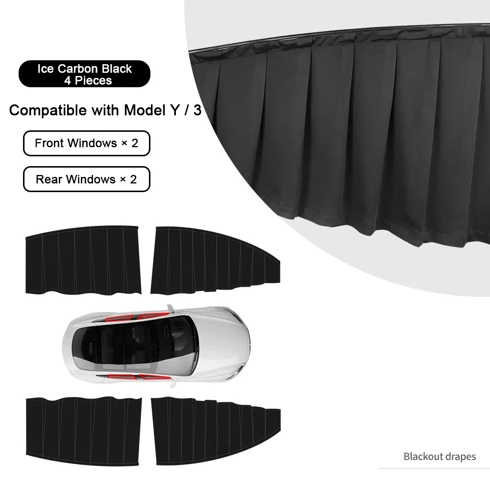 Retractable Ice Silk Side Window Sunshade Curtains for Tesla Model 3 & Y
