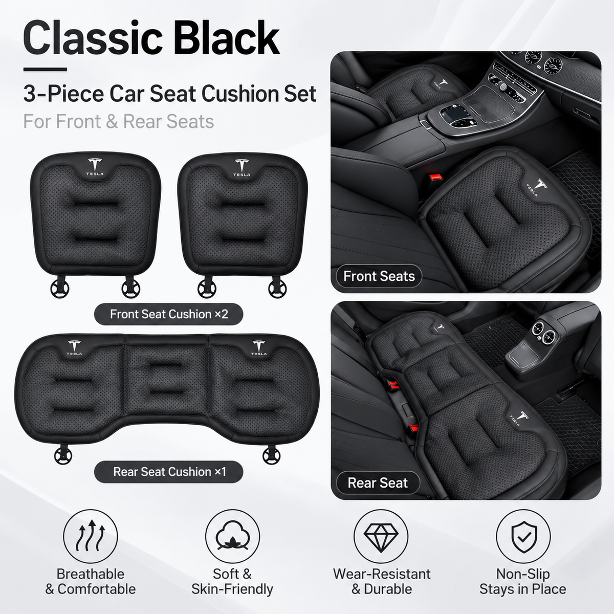 Tesla Model 3/Y/S/X/YL Cooling Ice Silk Seat Cushions – Breathable All-Season