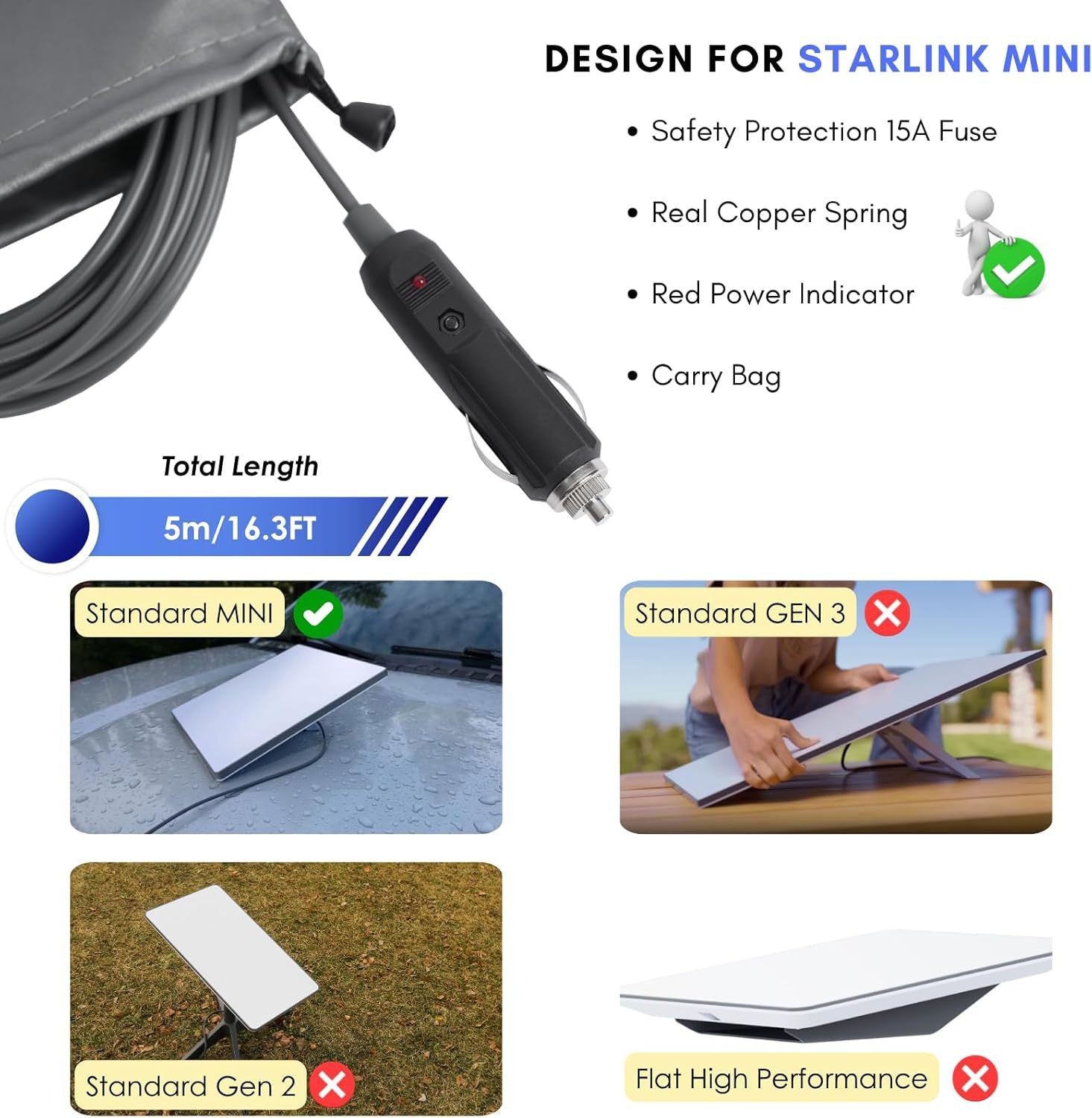 2-in-1 Car & USB-C DC Power Adapter for Starlink Mini - Teskay