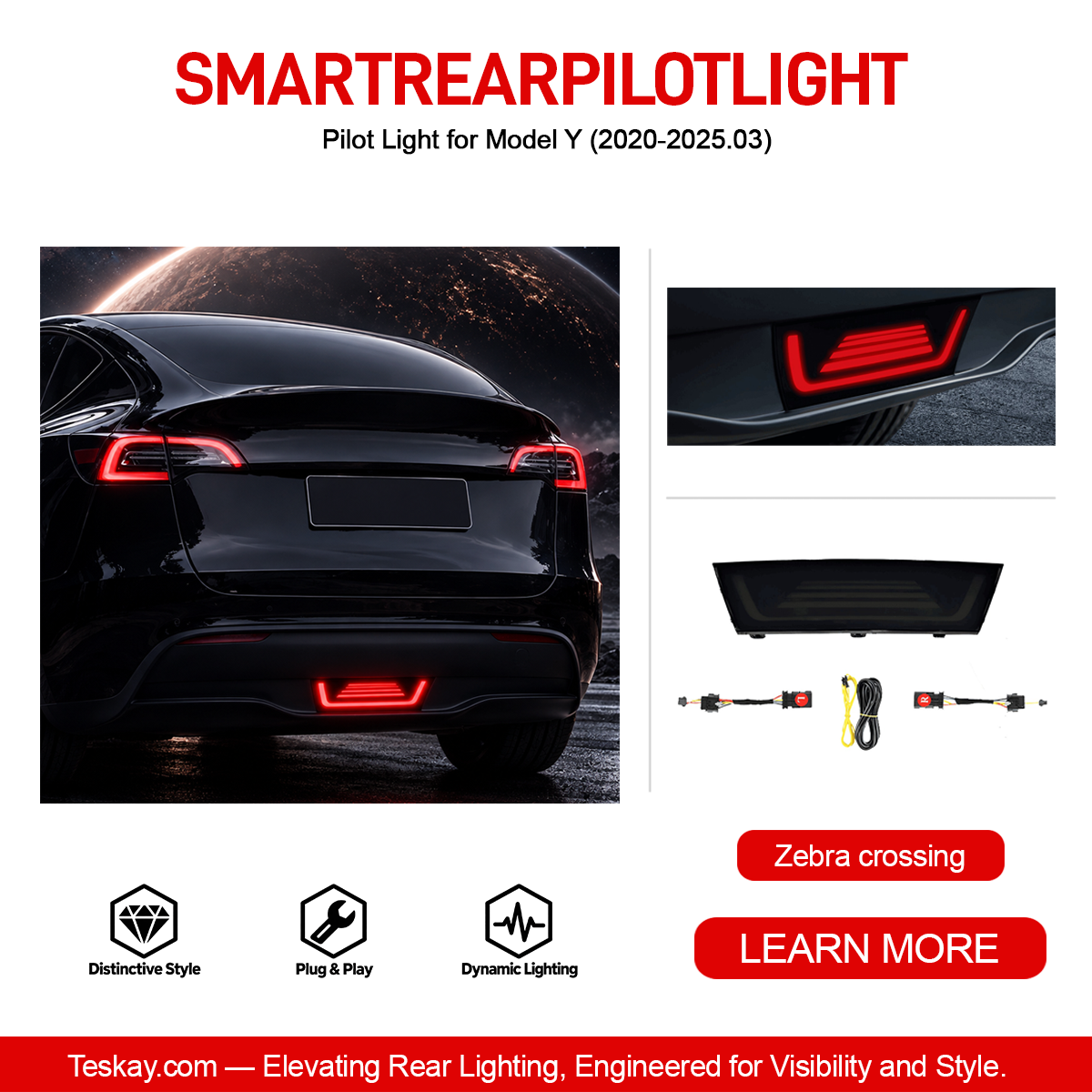 Pilot Light for Model Y (2020-2025.03) Black - Zebra crossing