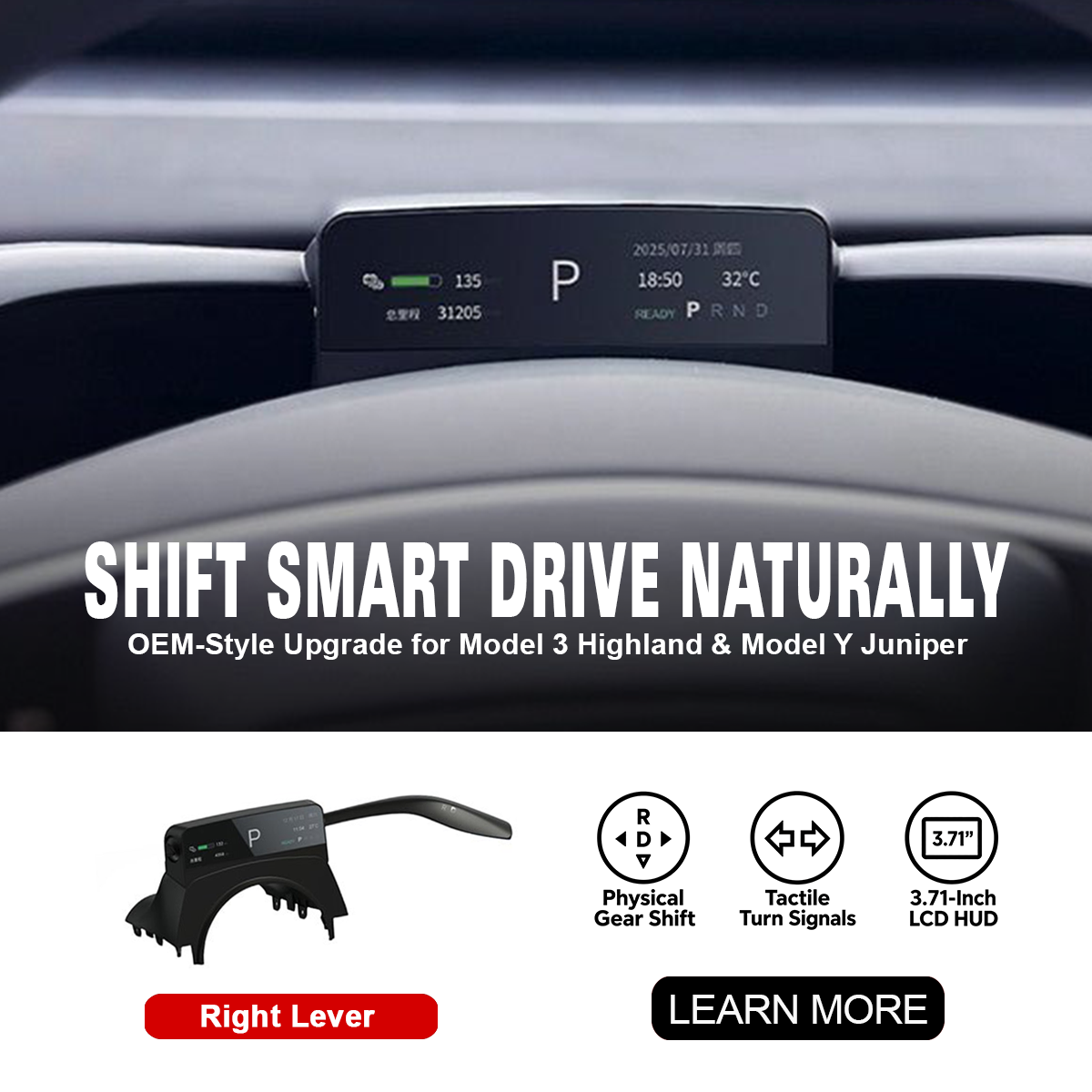Gear Shift Stalks Heads Up Display for Tesla Model 3 Highland / Model Y Juniper Model Y Juniper 2025-Present（Right Lever）