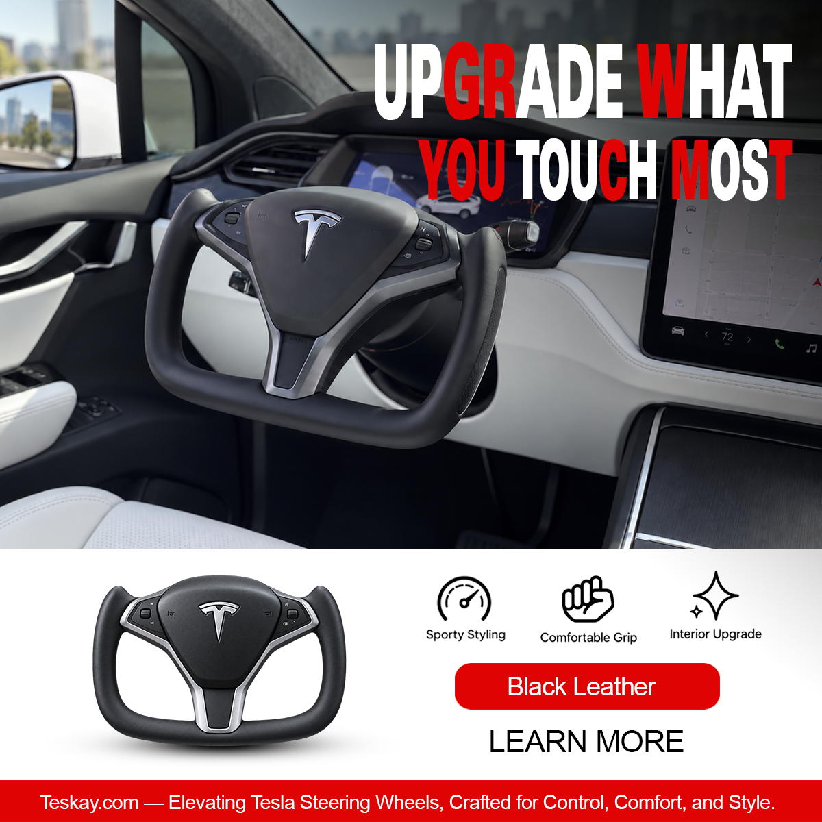 Custom Yoke Steering Wheel Replacement for Tesla Model X / S 2012-2020 Black Leather
