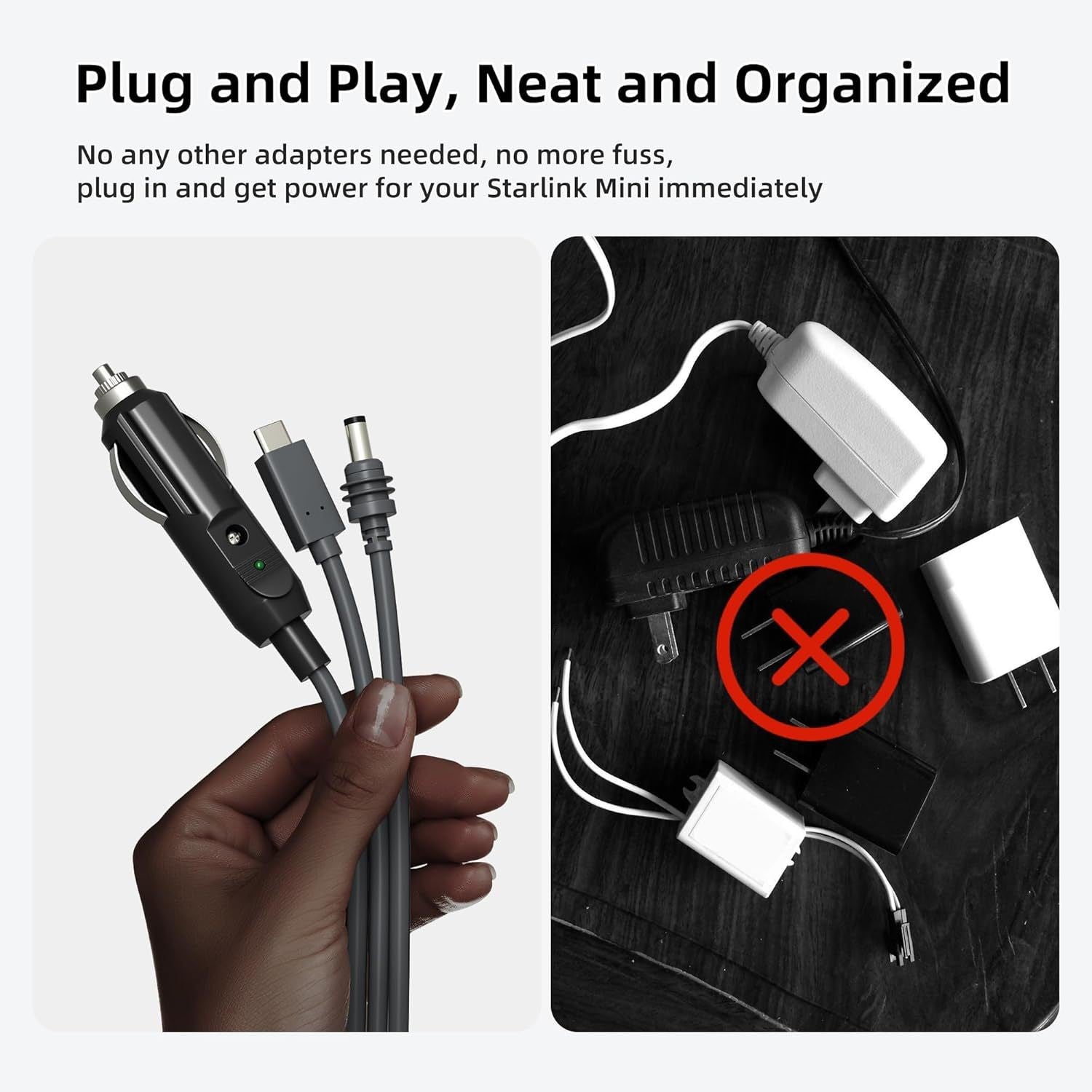 3-in-1 Car Charging Power Cable for Starlink Mini - Teskay