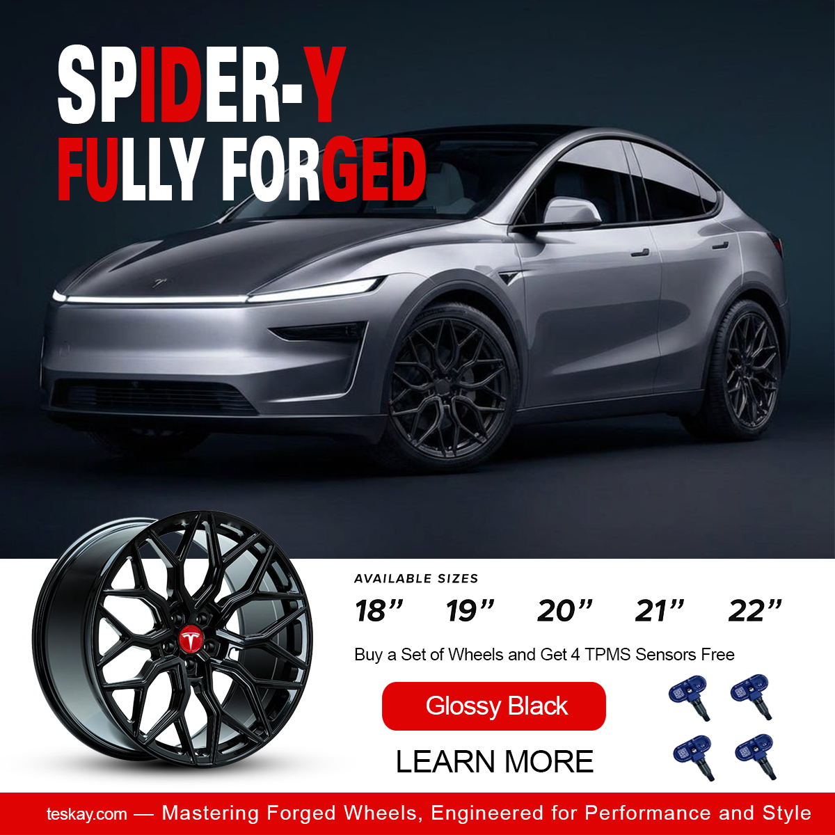 Forged Wheels for Retrofitting Tesla【Style 8(Set of 4)】 Gloss black