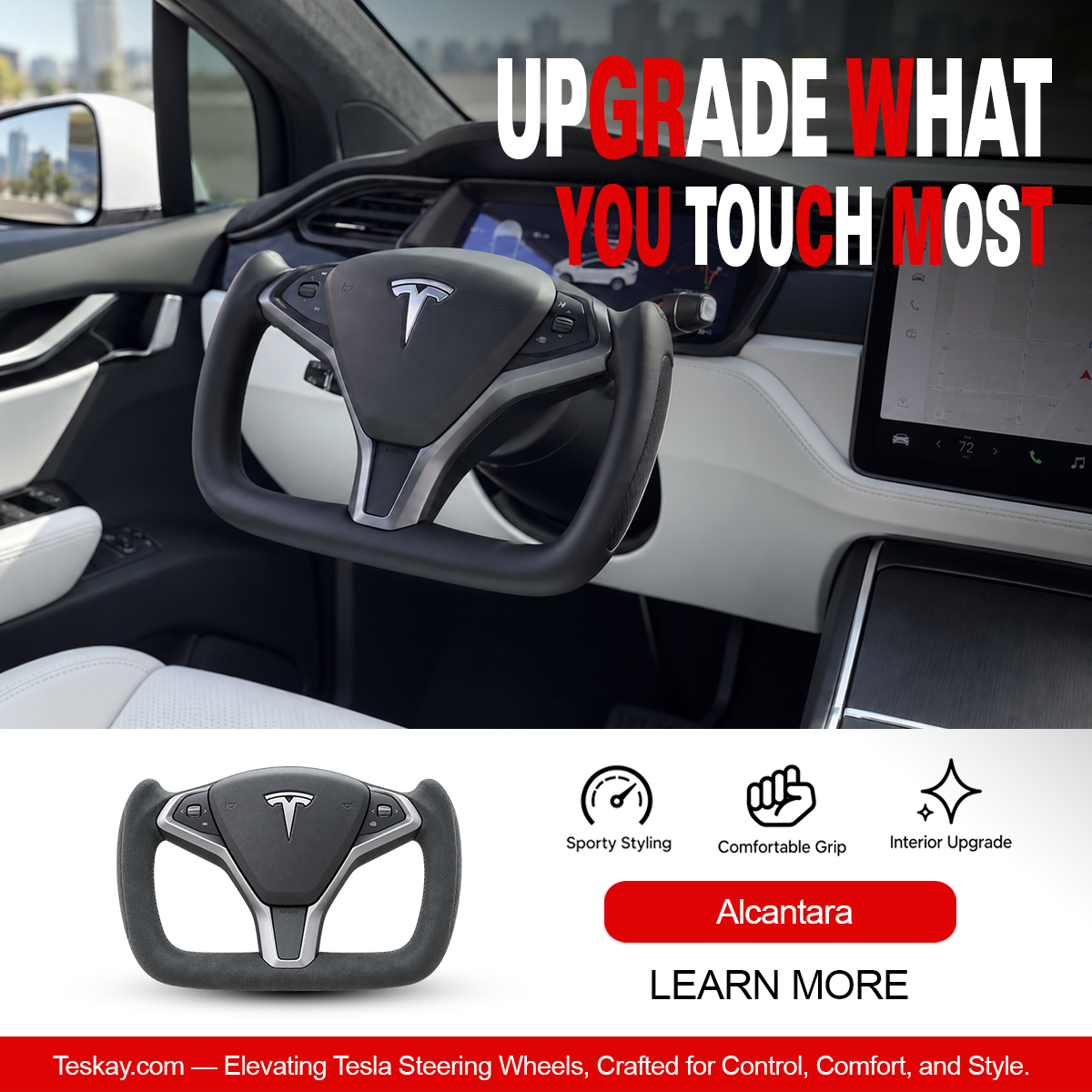 Custom Yoke Steering Wheel Replacement for Tesla Model X / S 2012-2020 Alcantara