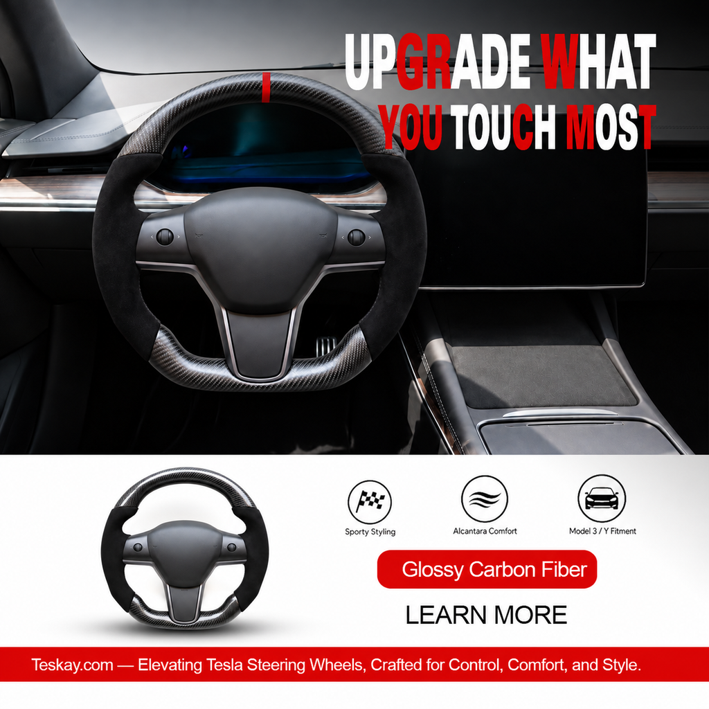 Alcantara Carbon Fiber Steering Wheel for Tesla Model 3 / Y Glossy carbon fiber