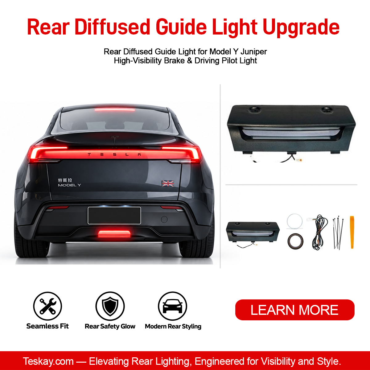 Rear Diffused Guide Light for Model Y Juniper丨High-Visibility Brake & Driving Pilot Light Model Y Juniper 2025+