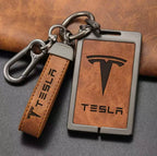 Key Card Holder for All Tesla Models - Zinc Alloy Full Protection with Keychain Brown