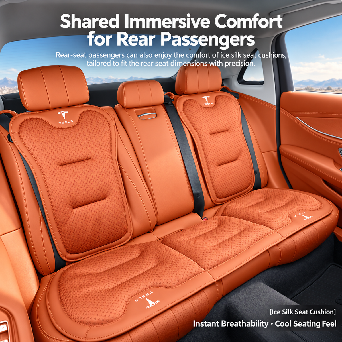 Tesla Model 3/Y/S/X/YL Cooling Ice Silk Seat Cushions – Breathable All-Season