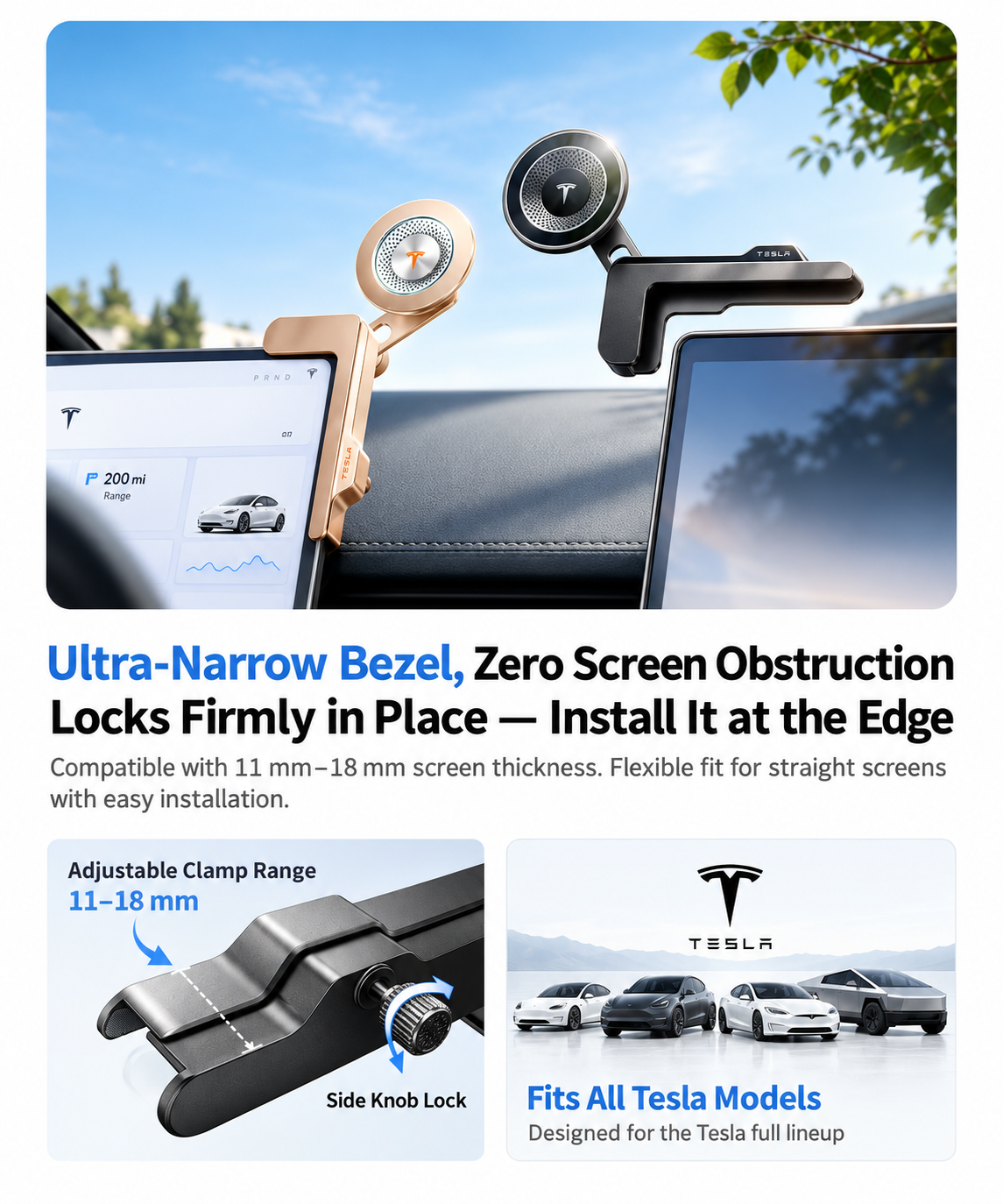 TESKAY Screen-Edge Phone Mount for Tesla