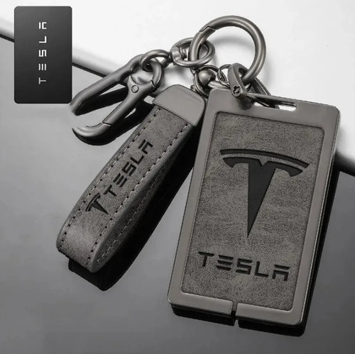 Key Card Holder for All Tesla Models - Zinc Alloy Full Protection with Keychain Gray