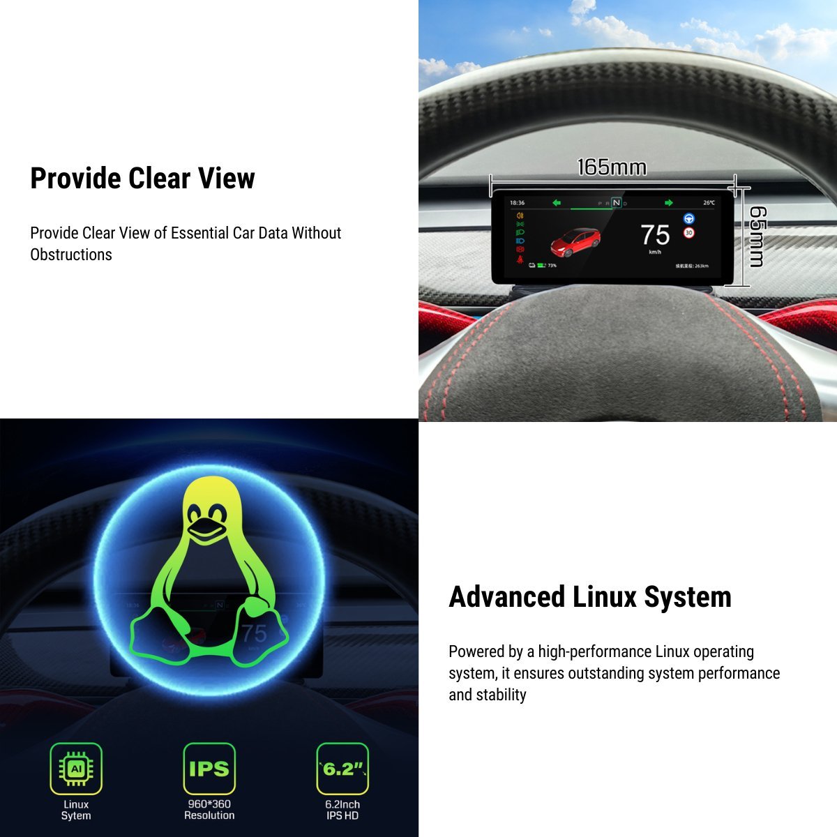 6.2'' Dashboard Screen Display for Tesla Model 3 / Model Y - Teskay