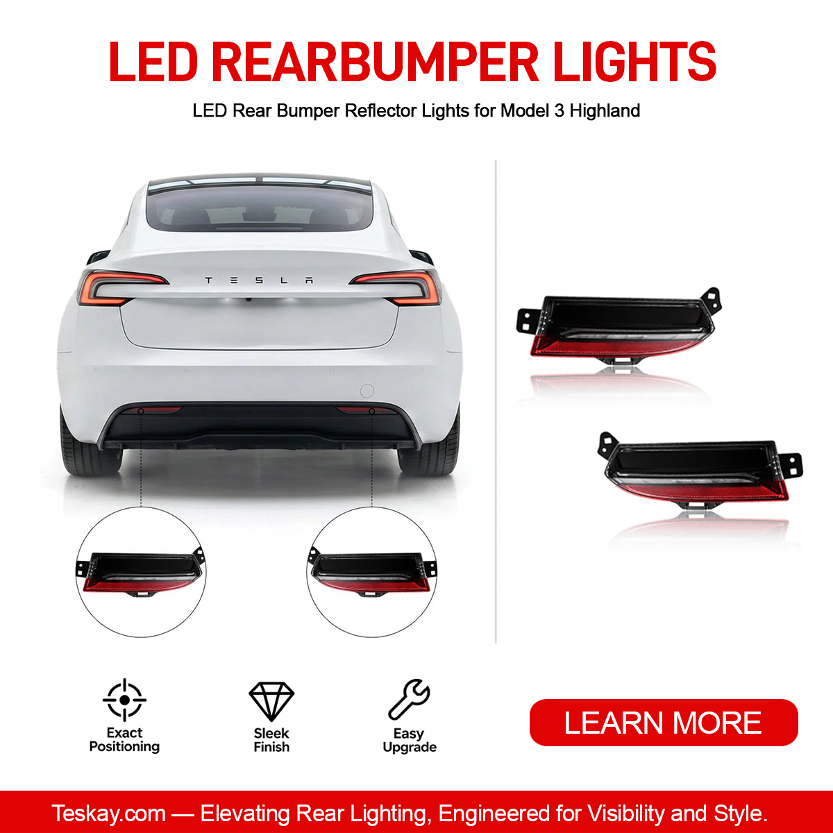LED Rear Bumper Reflector Lights for Model 3 Highland Left & Right