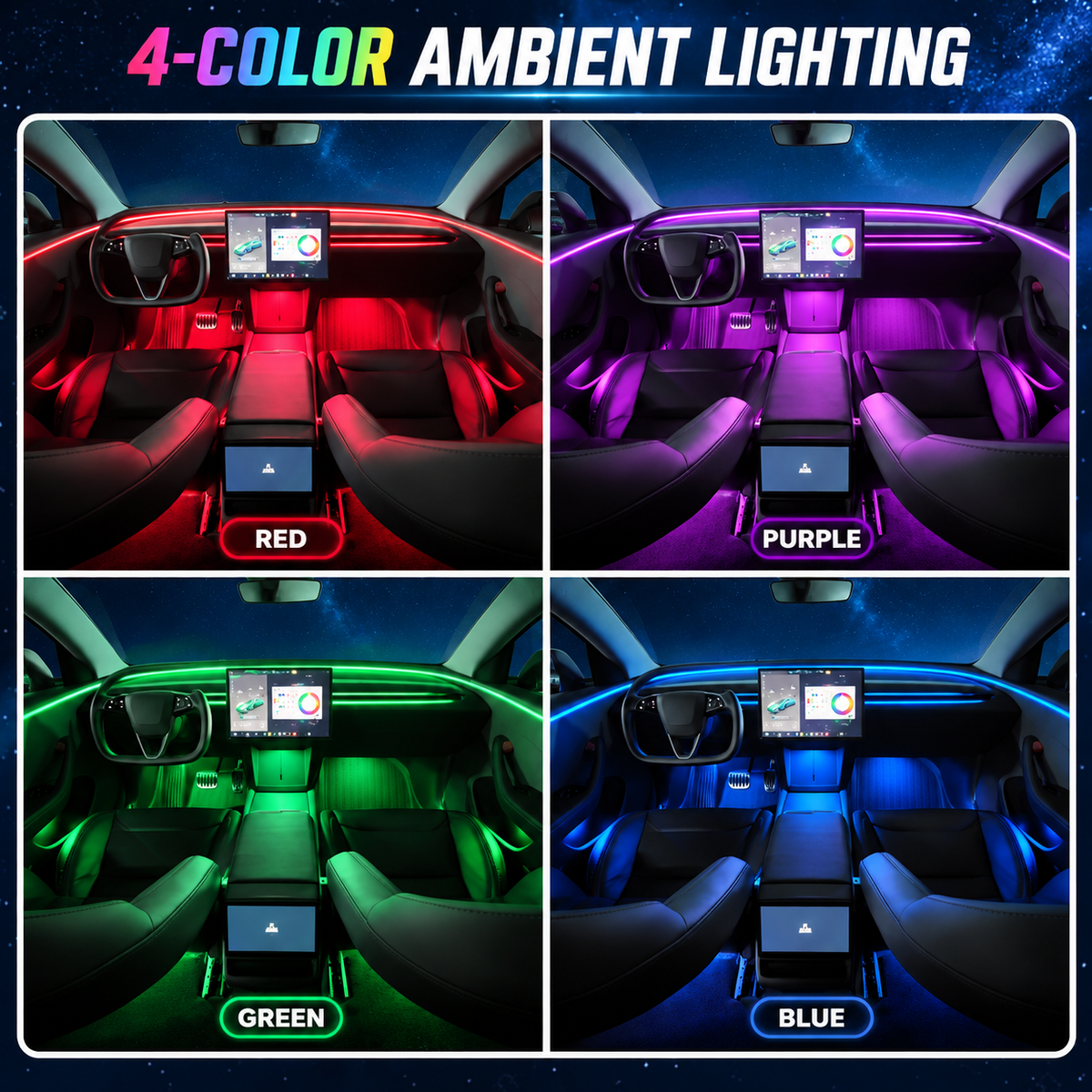 Tesla Center Console Ambient Light Kit for Model 3 Highland & Model Y Juniper / YL 4 footwell lights