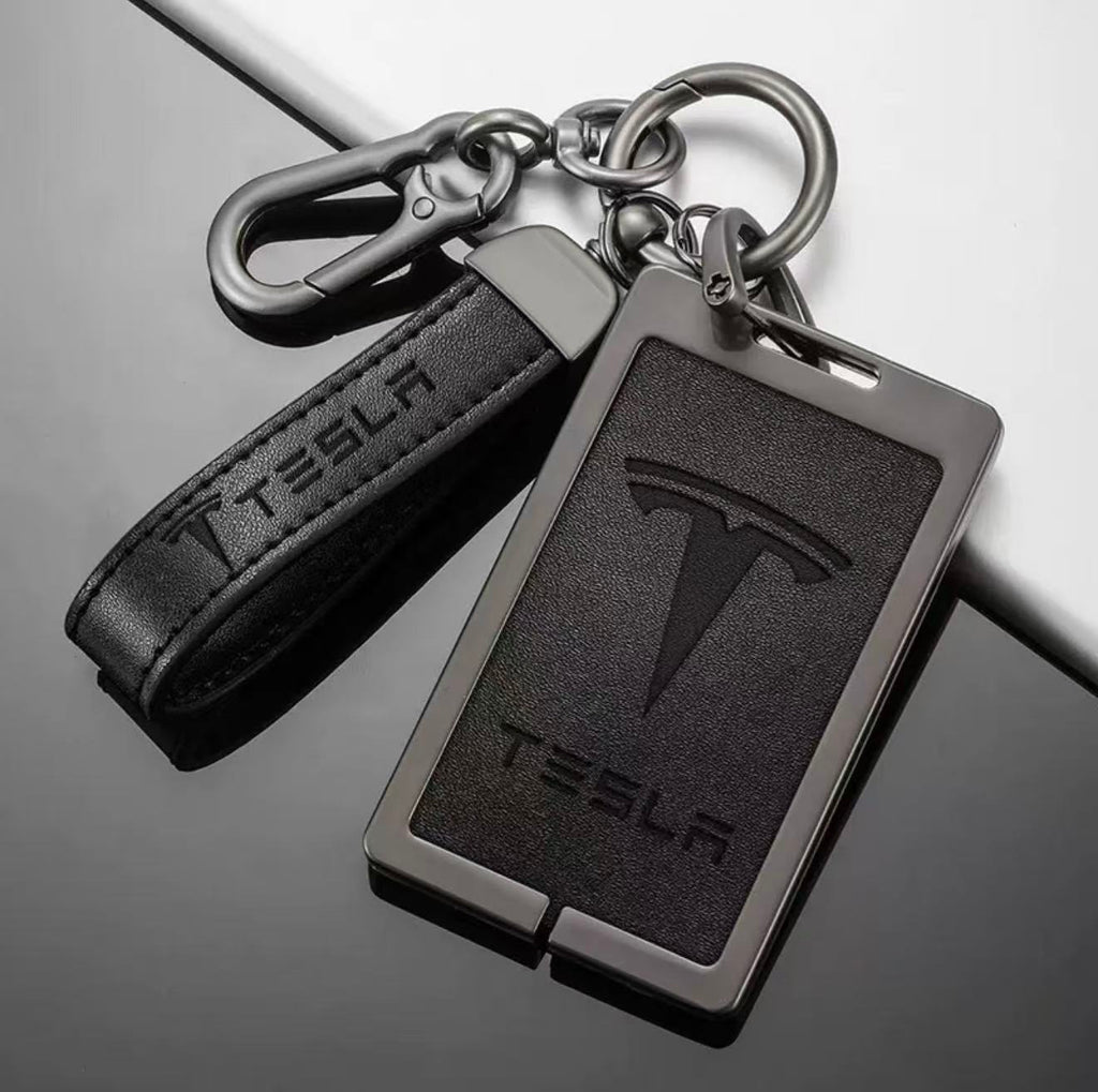 Key Card Holder for All Tesla Models - Zinc Alloy Full Protection with Keychain Black
