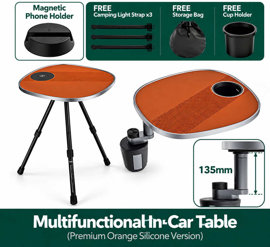 360° Rotating Floating Tray Table for Tesla Model 3/Y/S/X Orange food-grade silicone version