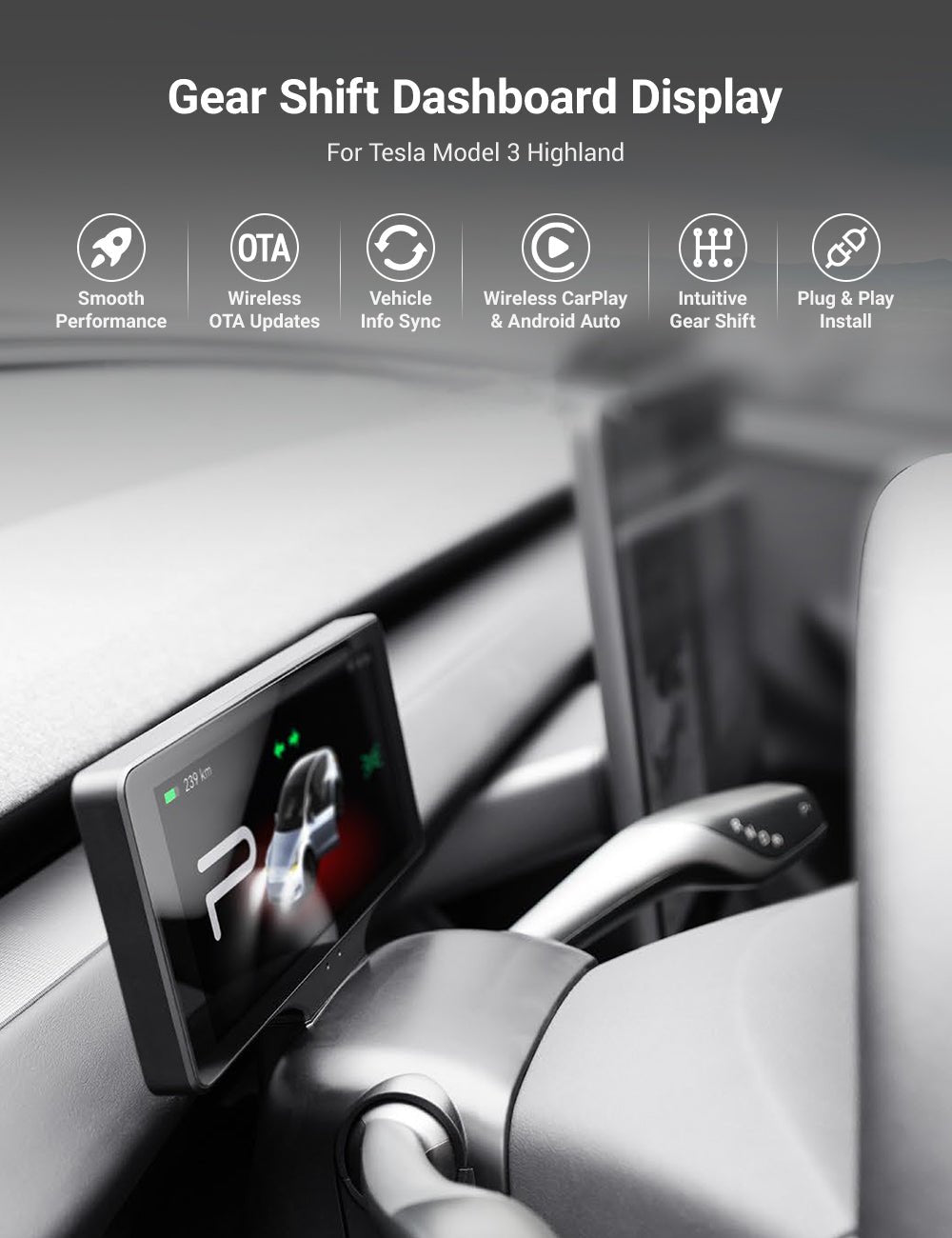 7 Inch Gear Shift Touch Screen Dashboard Display for Tesla Model 3 Highland - Teskay