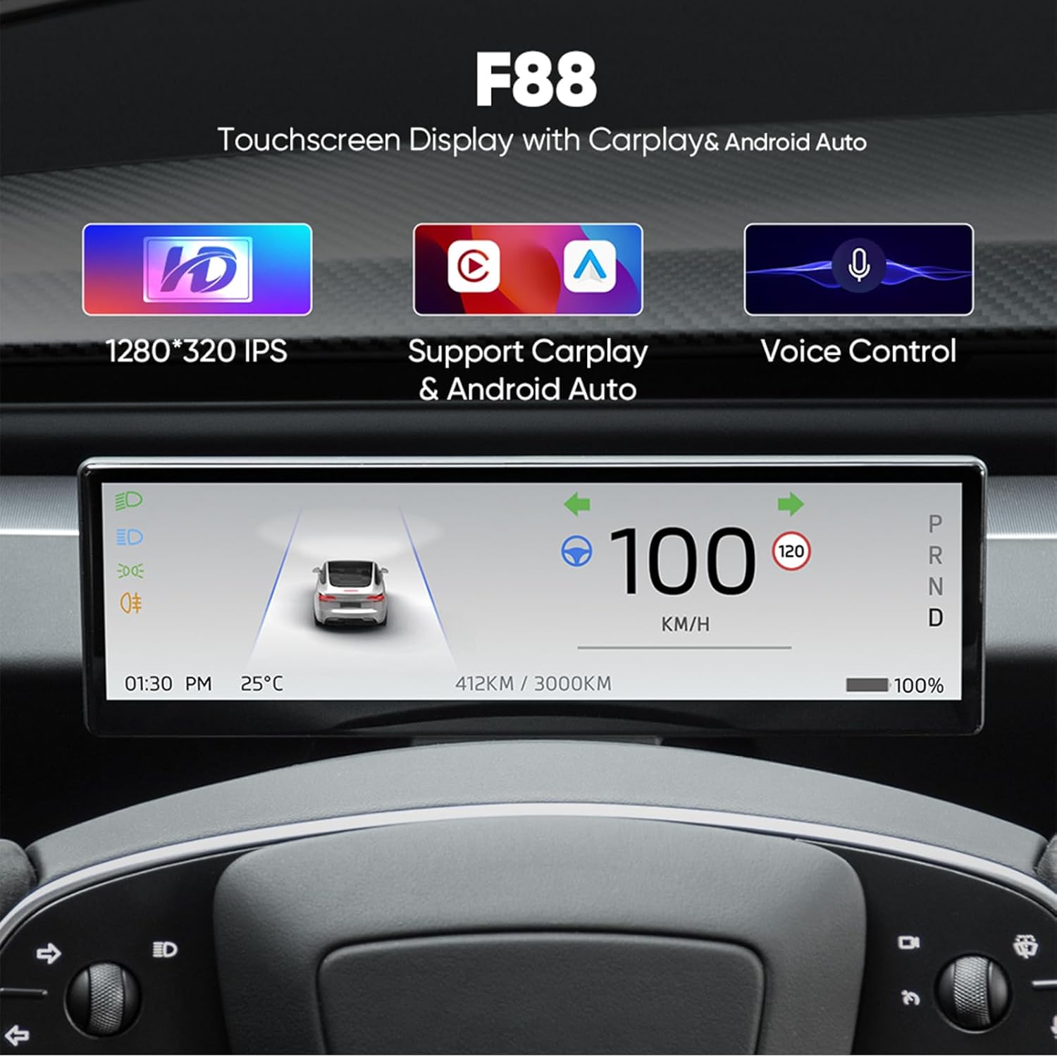 8.8 Inch Touch Screen Instrument Cluster Dashboard Display for Tesla Model 3 / Y - Teskay