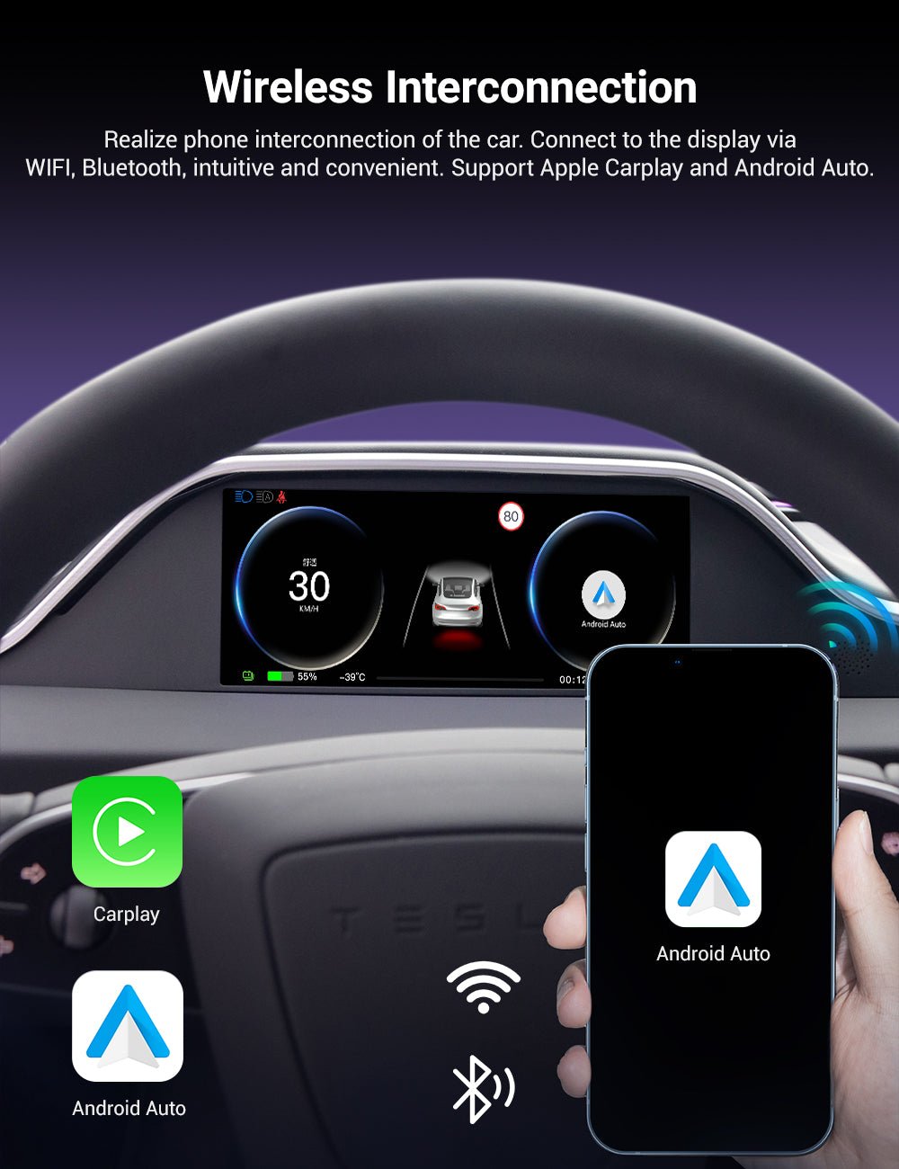 8.9'' Integrated Dashboard Display with Ambient Lighting for Tesla Model 3 / Y - Teskay