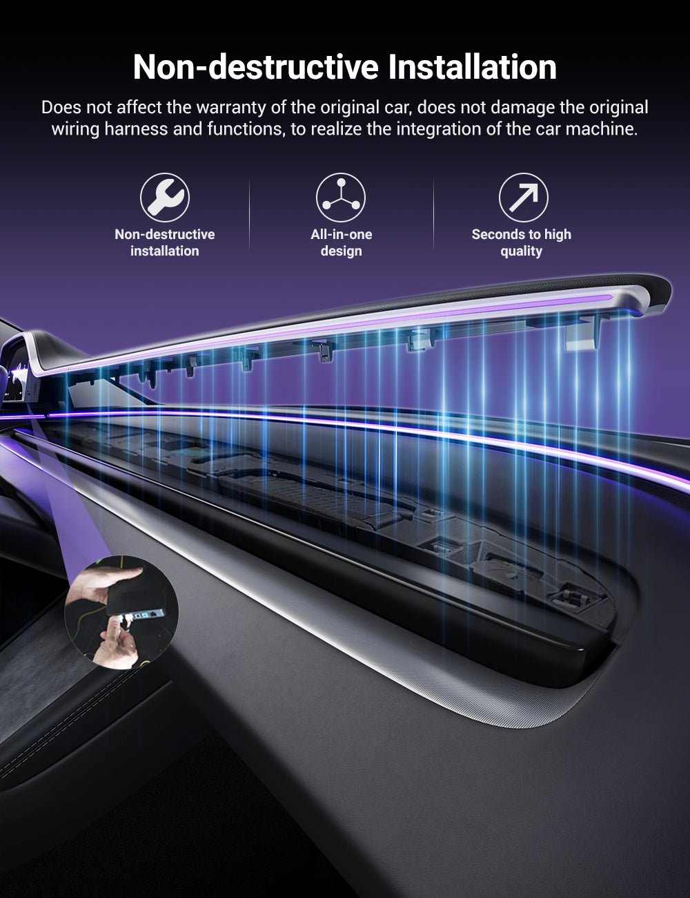 8.9'' Integrated Dashboard Display with Ambient Lighting for Tesla Model 3 / Y - Teskay