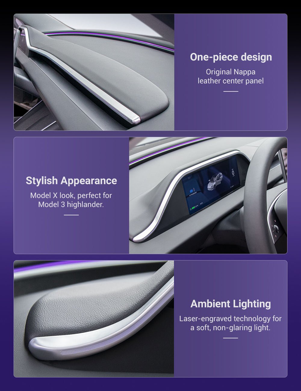 8.9'' Integrated Dashboard Display with Ambient Lighting for Tesla Model 3 / Y - Teskay