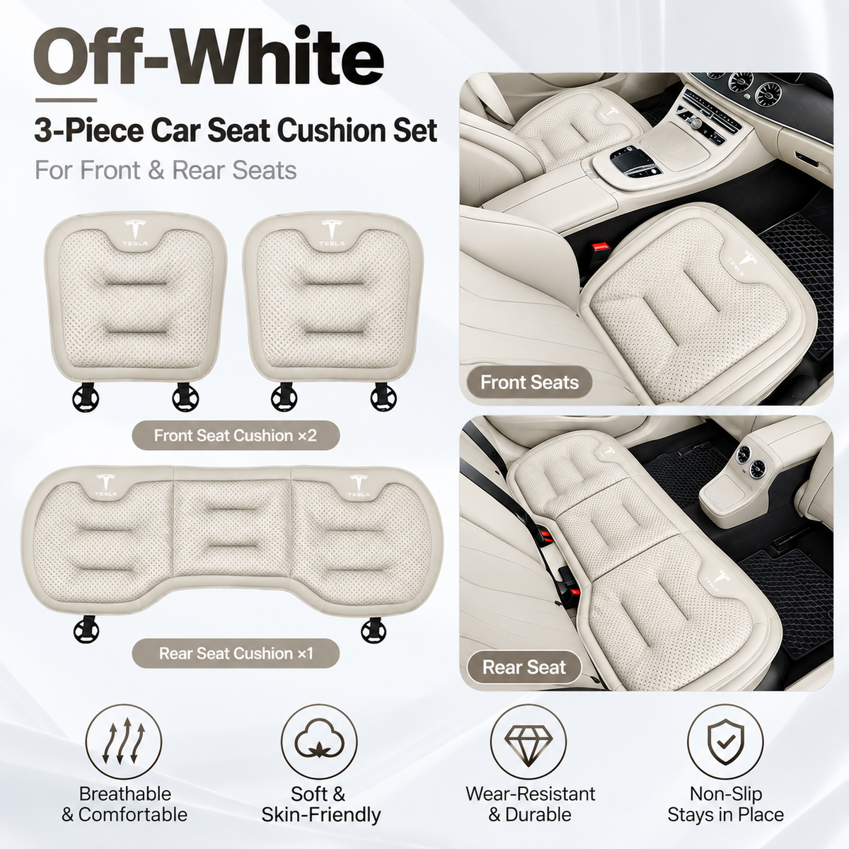 Tesla Model 3/Y/S/X/YL Cooling Ice Silk Seat Cushions – Breathable All-Season