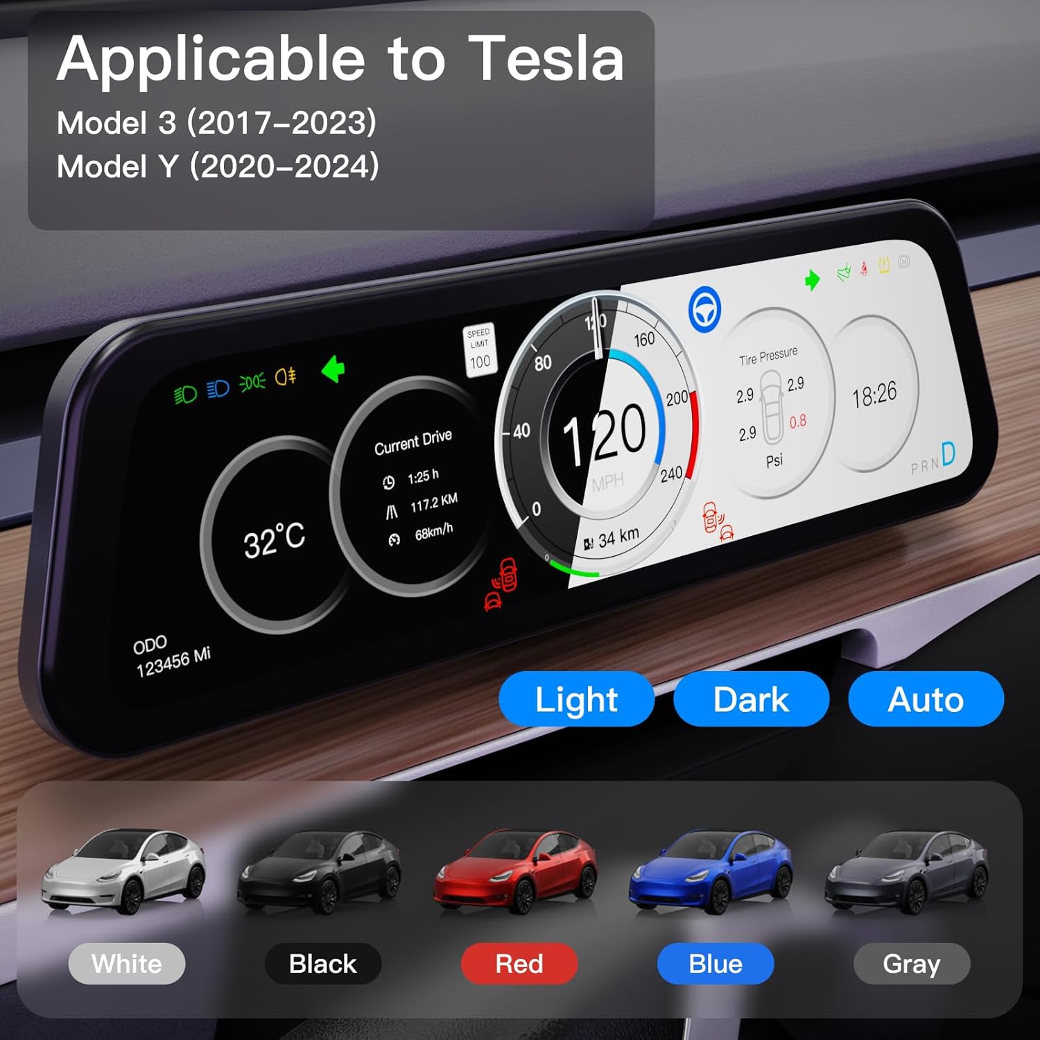 9.6 Inch Instrument Cluster Dashboard Display for Tesla Model 3 / Y - Teskay