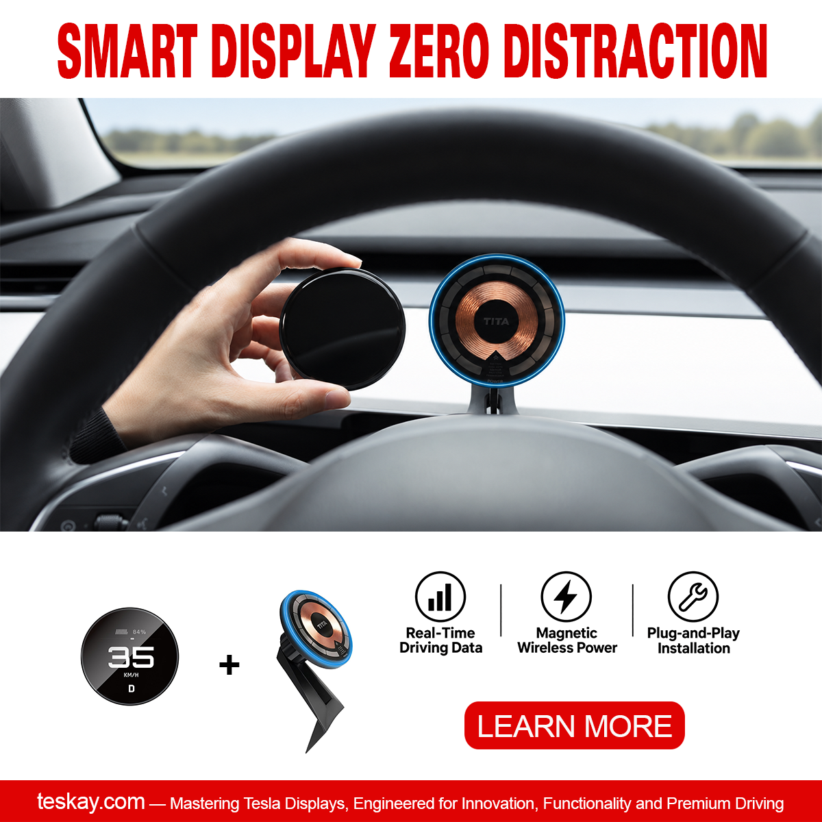 Magnetic Dashboard Display Pro for Tesla Model 3/Y Holder + Dashboard