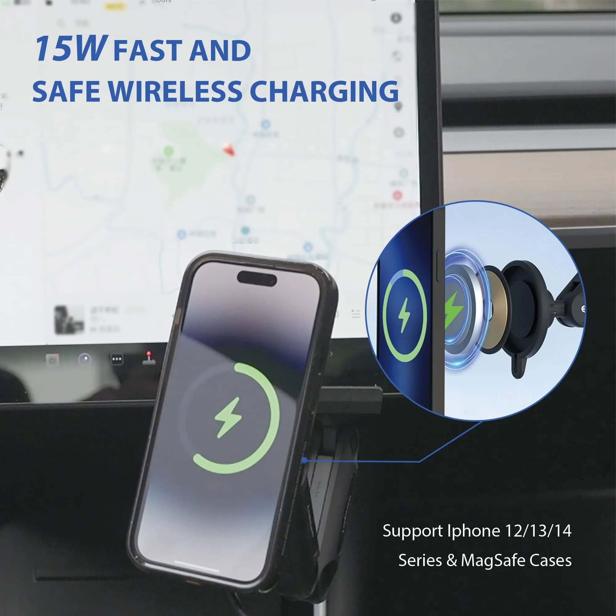 Adjustable Magnetic Wireless Car Charger Holder for Tesla Model 3（2017-2023.10）/ Y（2020-2024）