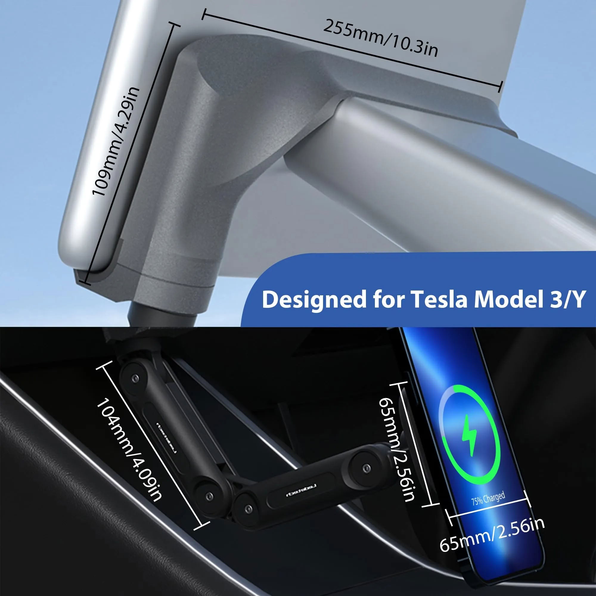 Adjustable Magnetic Wireless Car Charger Holder for Tesla Model 3（2017-2023.10）/ Y（2020-2024）