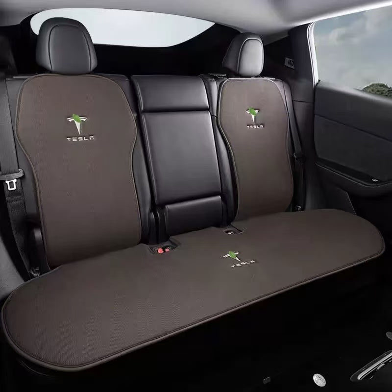 Breathable Cushion Seat Pad for Tesla Model 3/Y Brown Rear 3-piece set