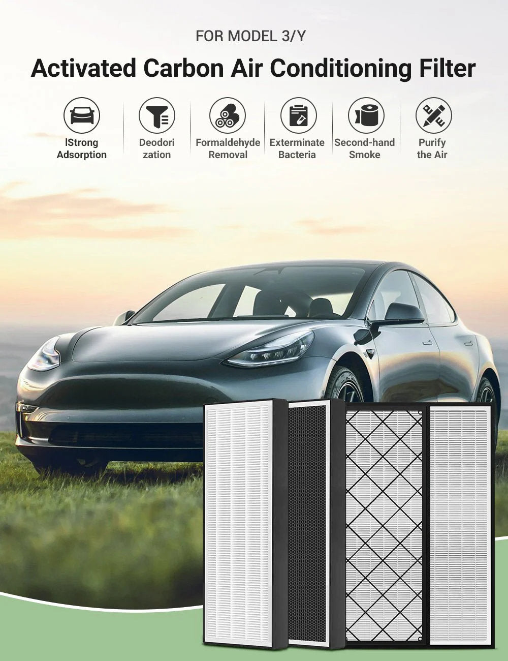 Cabin Air Filter Replacement for Tesla Model Y – HEPA Upper & Lower Set (4PCS)-2