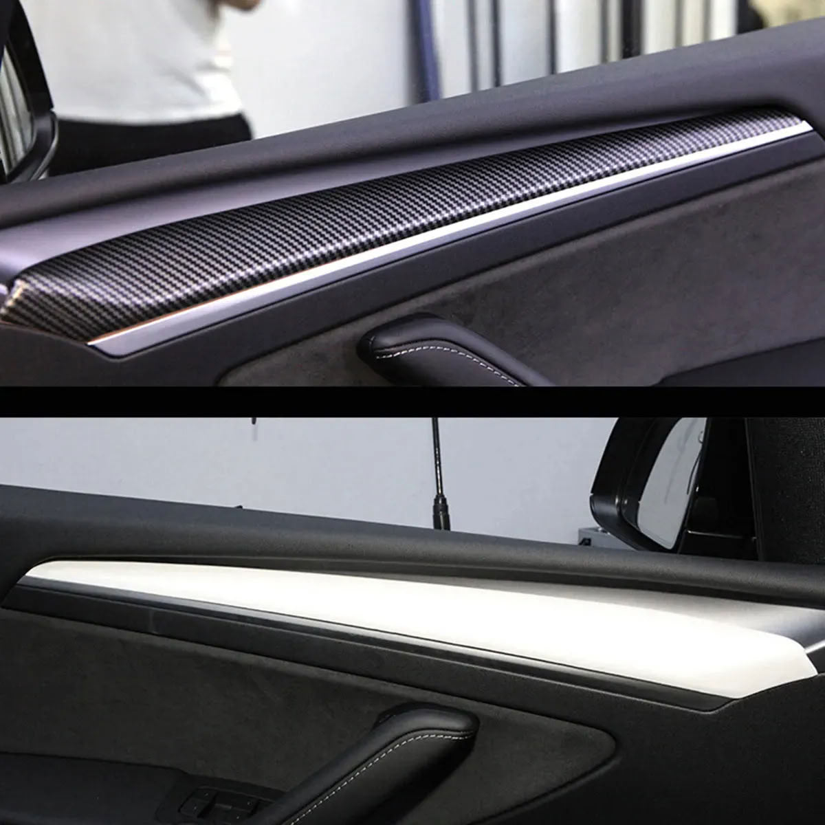 Carbon Fiber Interior Door Panel Cover Trim Fit For Tesla Model 3/Y （2021-2023）