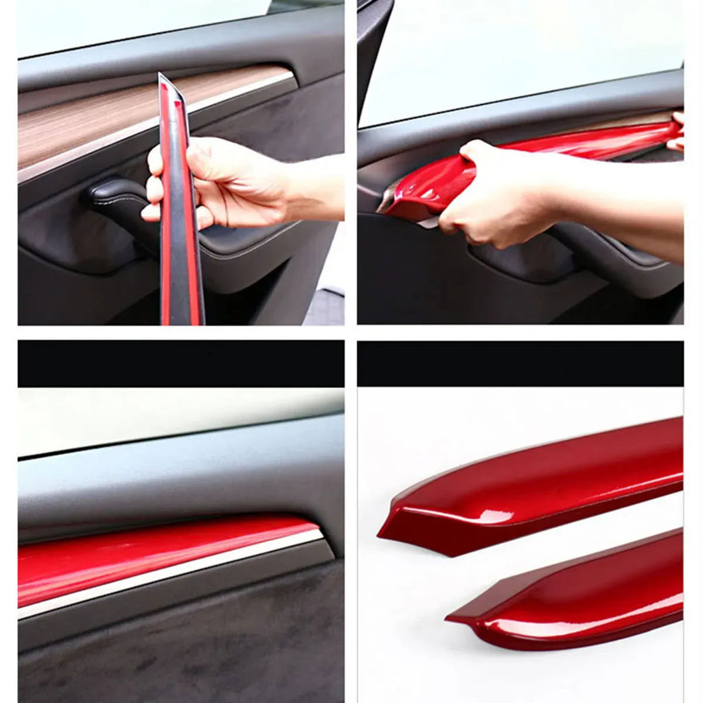 Carbon Fiber Interior Door Panel Cover Trim Fit For Tesla Model 3/Y （2021-2023）