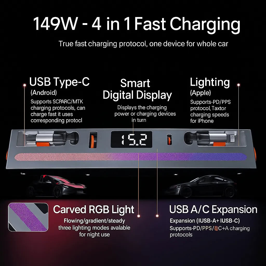 Center Console Ambient Light USB Hub Tesla Model Y Juniper / Model 3 Highland