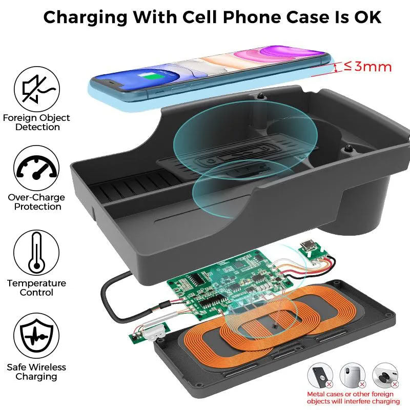 Center Console Organizer with Wireless Charging for Tesla Model S/X（2016-2020）
