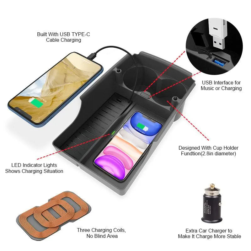 Center Console Organizer with Wireless Charging for Tesla Model S/X（2016-2020）