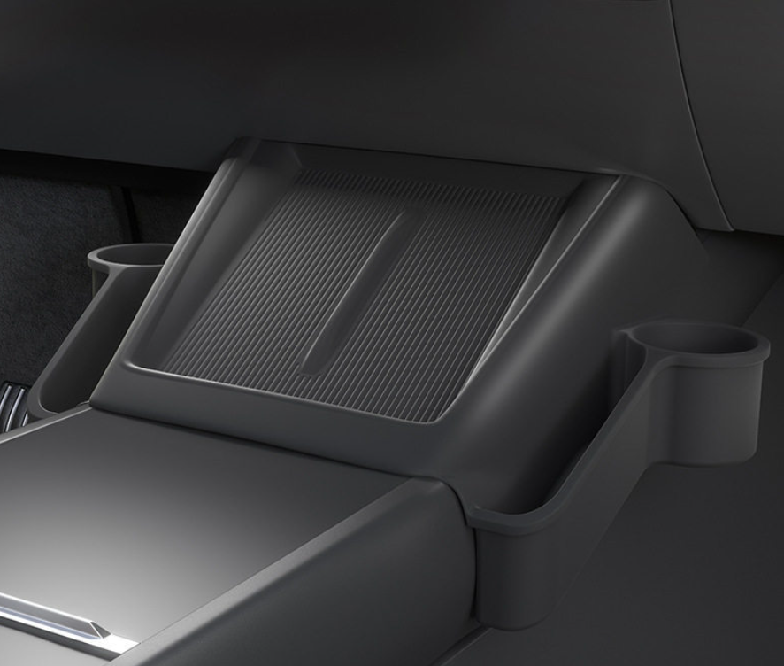 Center Console Wireless Charging Pad with Side Pockets For Tesla Model 3 Highland & Model Y Juniper side pockets - Black