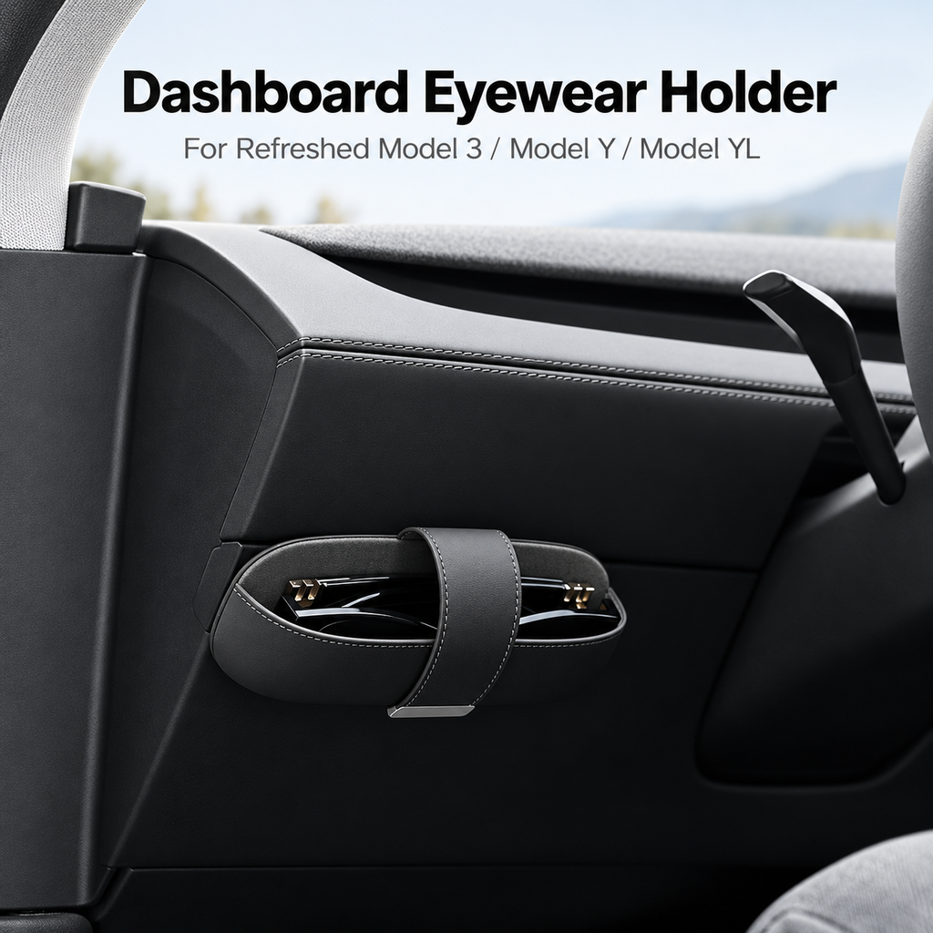 Sunglasses Holder Hidden Under Dashboard Leather Glasses Case Organizer for Model 3 Highland/Model Y Juniper/Model YL
