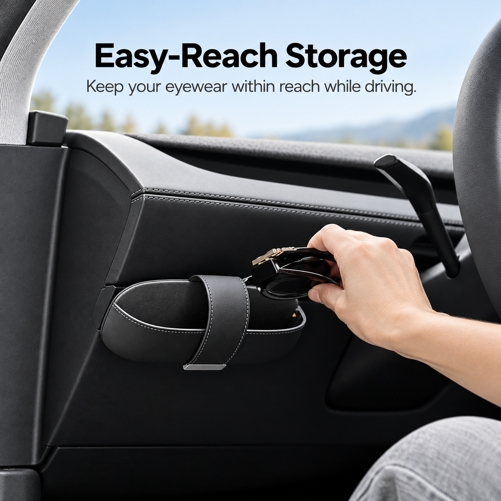 Sunglasses Holder Hidden Under Dashboard Leather Glasses Case Organizer for Model 3 Highland/Model Y Juniper/Model YL