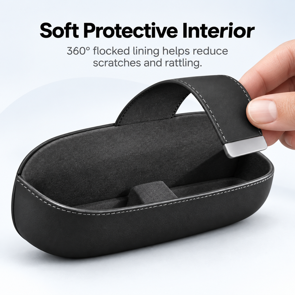 Sunglasses Holder Hidden Under Dashboard Leather Glasses Case Organizer for Model 3 Highland/Model Y Juniper/Model YL