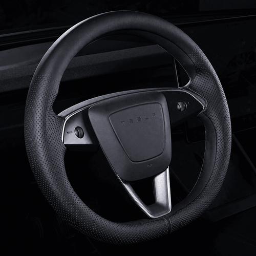 Breathable Snap-On Steering Wheel Cover for Tesla Model 3/Y Breathable Nappa Leather (Black)