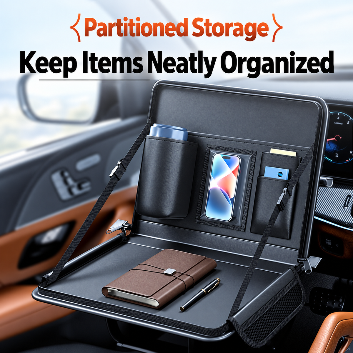 Tesla 2-in-1 Foldable Steering Wheel & Backseat Tray Organizer | Multi-Use Car Table