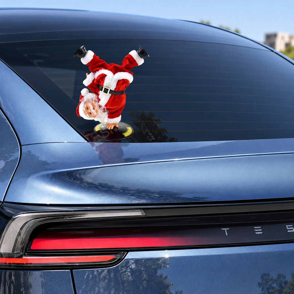 Upside-Down Spinning Breakdance Santa Decoration for Tesla