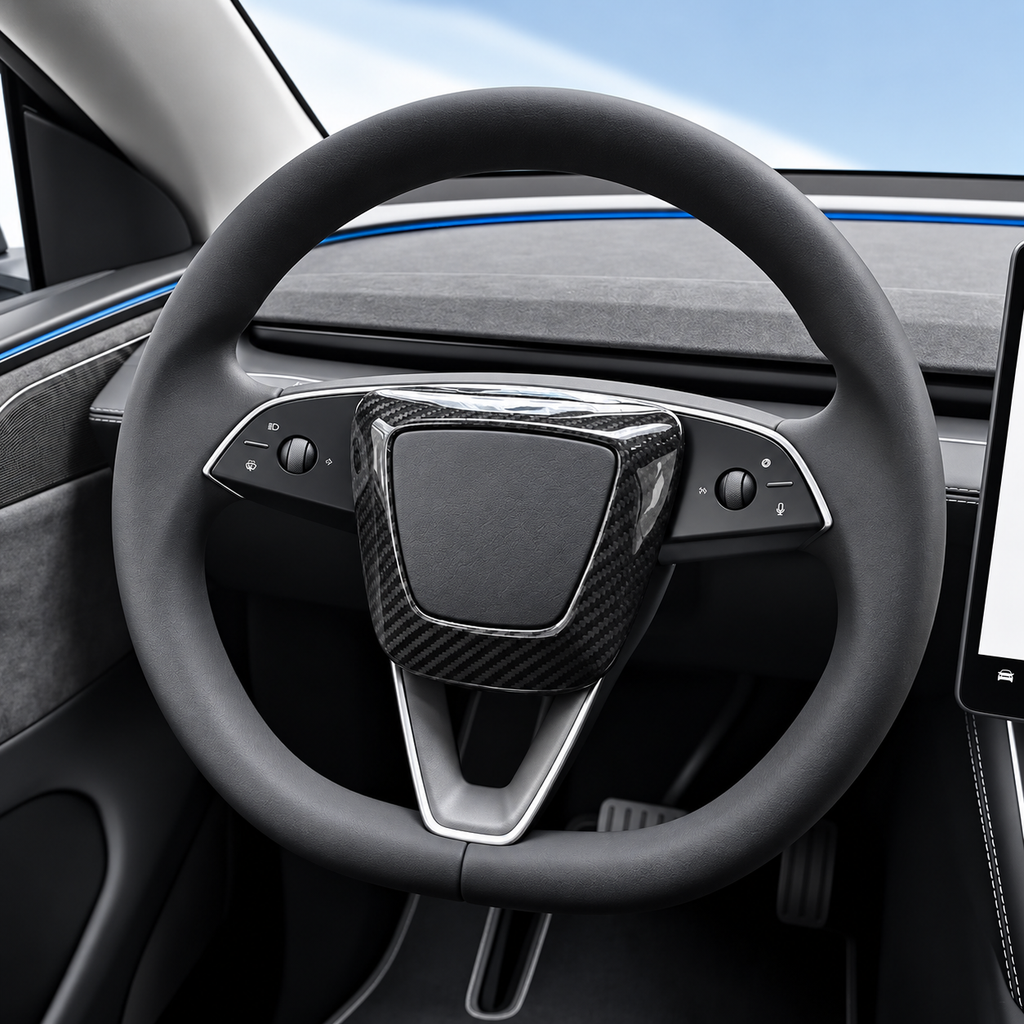 Carbon Fiber Steering Wheel Airbag Decoration Cover for Tesla Model 3 Highland/Model Y Juniper