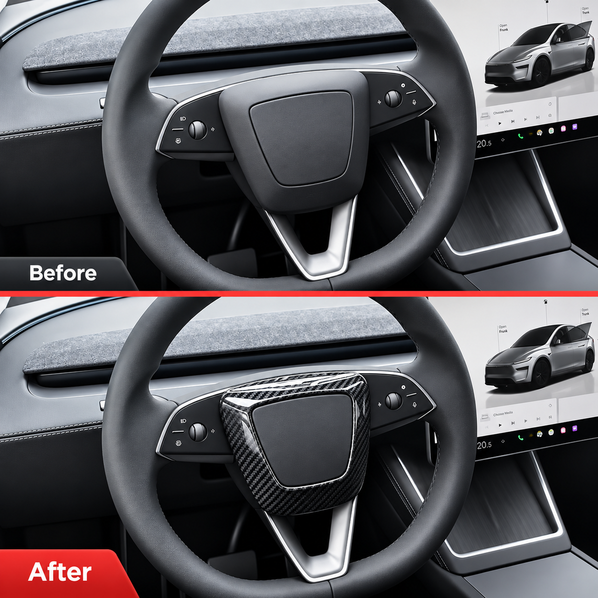 Carbon Fiber Steering Wheel Airbag Decoration Cover for Tesla Model 3 Highland/Model Y Juniper