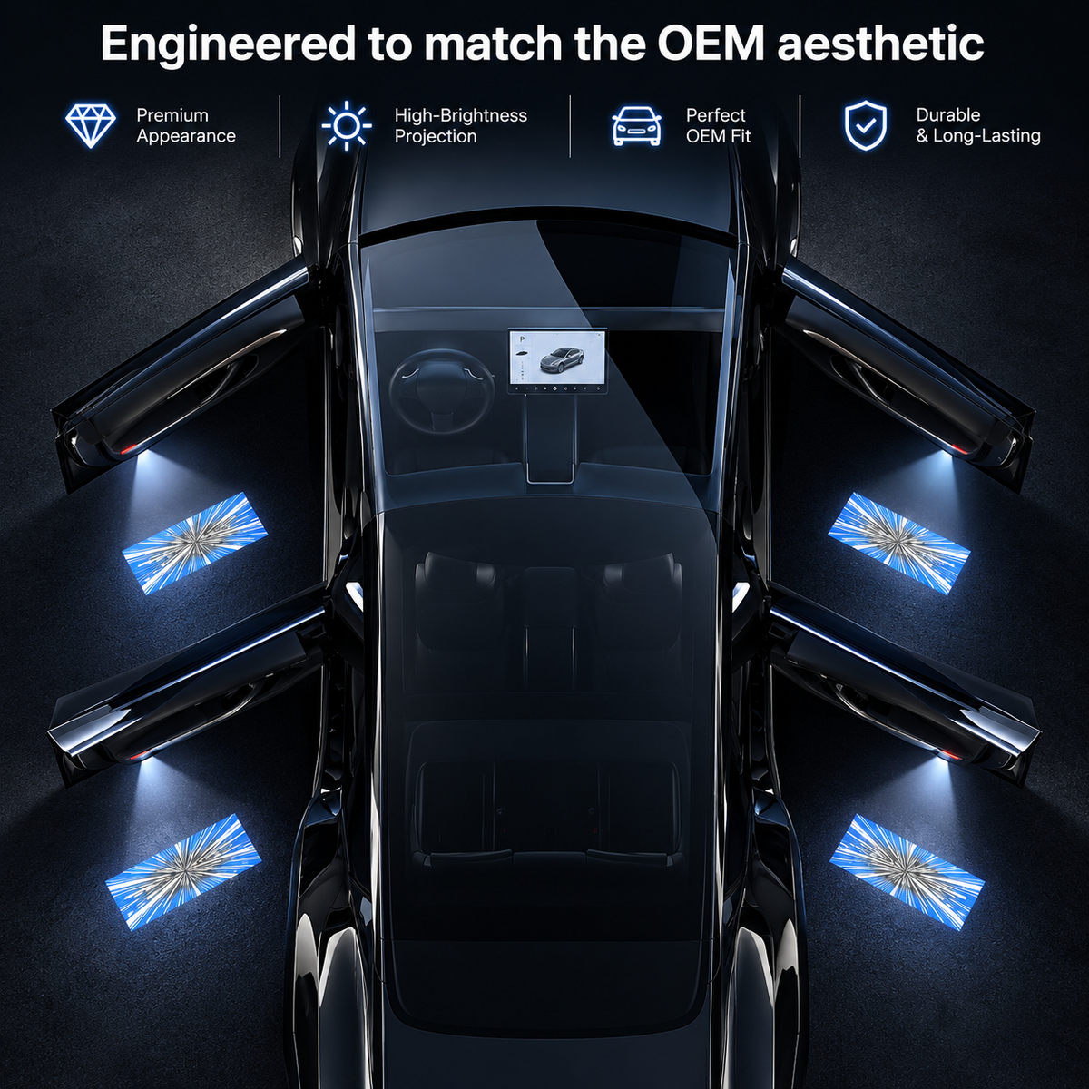 LED Door Projector Lights for Tesla Model 3/Y