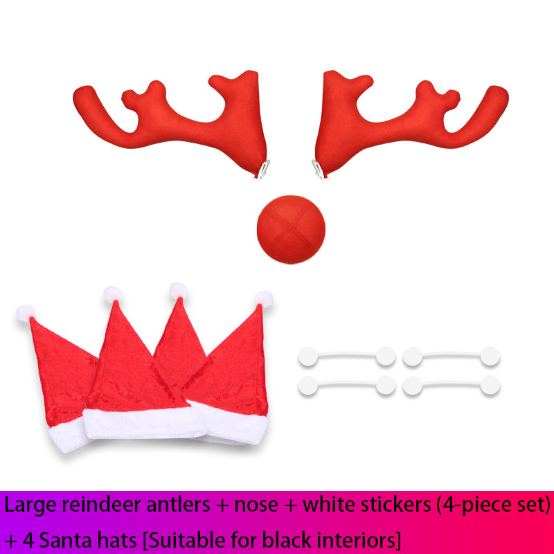 Christmas Reindeer Antler Light Pendant for Tesla Model 3/Y/S/X Large reindeer antler set (4 pieces) + 4 Santa hats (suitable for black interior)