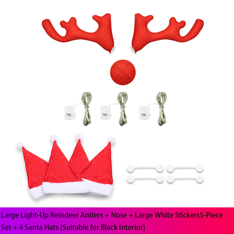 Christmas Reindeer Antler Light Pendant for Tesla Model 3/Y/S/X Large reindeer antler set (5 pieces) + 4 Santa hats (suitable for black interior)